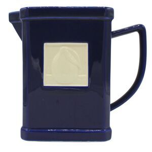 Vintage Cobalt Blue Pitcher Ceramic Roshco Tileware Fruit Inlay Kitchen Display